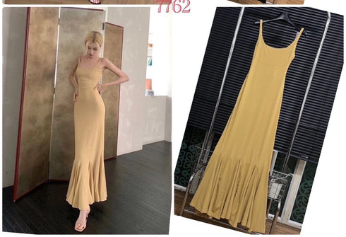 Open Neck Simple Strap Long maxi Dress